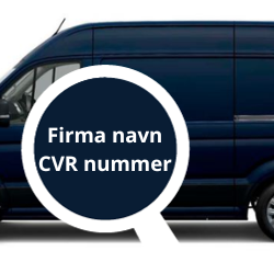 Firmanavn med CVR nummer til bil, varevogn eller lastbil. Udskåret i farvet folie uden baggrund fra Stickers.dk