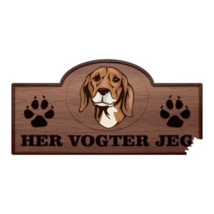 Her vogter jeg. Serbisk støver. Klistermærke med tryk. Printet på vandfast selvklæbende PVC-folie fra stickers.dk