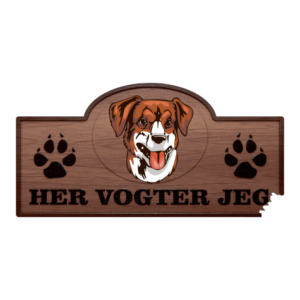 Her vogter jeg - Østrigsk Pinscher. Klistermærke med tryk. Printet på vandfast selvklæbende PVC-folie fra stickers.dk