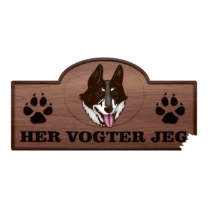 Her vogter jeg - Østsibirsk Lajka. Klistermærke med tryk. Printet på vandfast selvklæbende PVC-folie fra stickers.dk