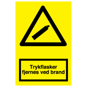 Trykflasker fjernes ved brand-Sticker