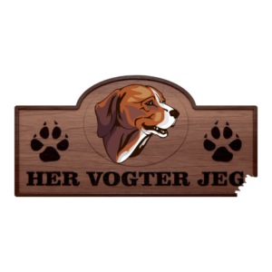 Her vogter jeg - Westphalian Dachsbracke. Klistermærke med tryk. Printet på vandfast selvklæbende PVC-folie fra stickers.dk