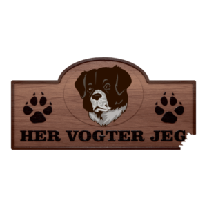 Her vogter jeg - Wetterhound. Klistermærke med tryk. Printet på vandfast selvklæbende PVC-folie fra stickers.dk