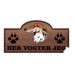 Her vogter jeg - Whippet Langhåret. Klistermærke med tryk. Printet på vandfast selvklæbende PVC-folie fra stickers.dk