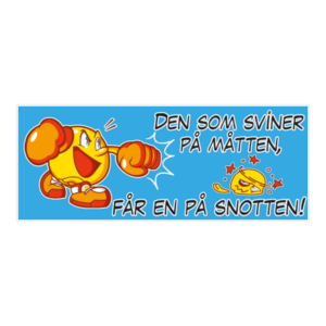 Den som sviner på måtten klistermærke. Bumper sticker. Klistermærke med tryk. Printet på vandfast selvklæbende PVC-folie fra stickers.dk