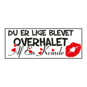 Du er lige blevet overhale af en pige klistermærke. Bumper sticker. Klistermærke med tryk. Printet på vandfast selvklæbende PVC-folie fra stickers.dk