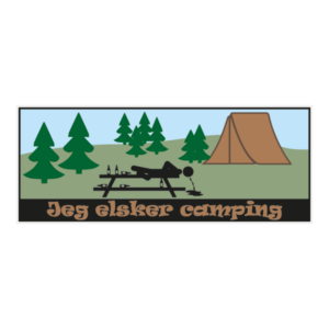 Elsker camping klistermærke. Bumper sticker. Klistermærke med tryk. Printet på vandfast selvklæbende PVC-folie fra stickers.dk