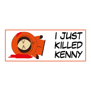 Just killed Kenny klistermærke. Bumper sticker. Klistermærke med tryk. Printet på vandfast selvklæbende PVC-folie fra stickers.dk